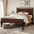 SHA CERLIN 14 Inch Twin Size Metal Platform Bed Frame with Wooden Headboard and Footboard, Mattress Foundation, No Box Spring Needed, Large Under Bed Storage, Heavy Duty Slats Support, Mahogany