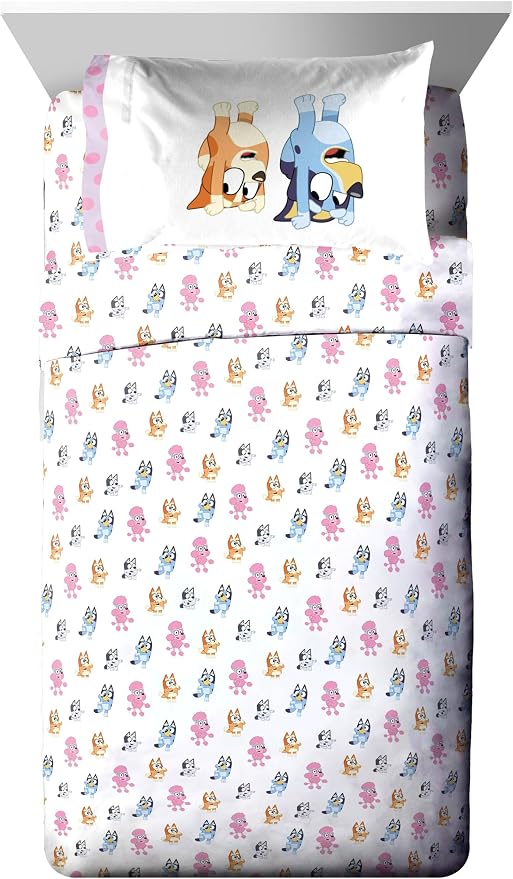 Jay Franco Bluey & Bingo Kids Comforter Set - 5 Piece Twin Bed in a Bag, Soft Microfiber Bedding with Sheets and Sham, Machine Washable, Officially Licensed, Pink
