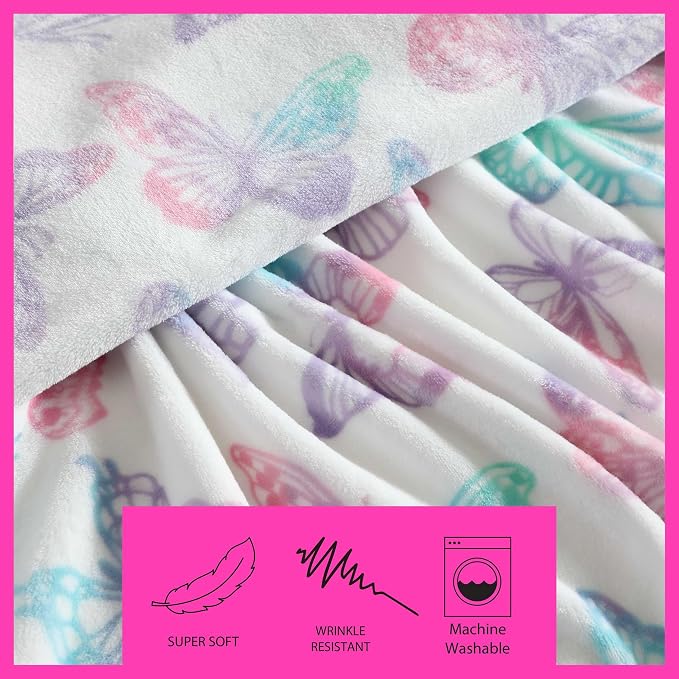 Betsey Johnson - Blanket, Buttery-Soft Throw Blanket for Couch or Bed, Boldly Plush & Oversized Bedding (Butterfly Rainbow Purple, 50" x 70")
