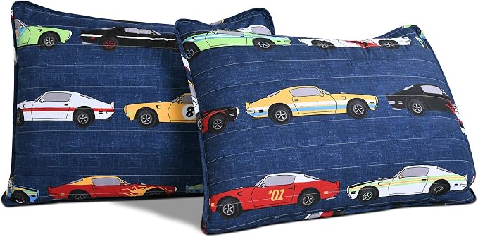 Lush Decor Race Car Kids' 2-Piece Quilt Bed Set, Reversible Bedding Set for Boys, Navy, Twin