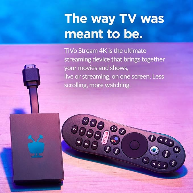 TiVo Stream 4K – Every Streaming App and Live TV on One Screen – 4K UHD, Dolby Vision HDR and Dolby Atmos Sound – Powered by Android TV – Plug-In Smart TV, One size