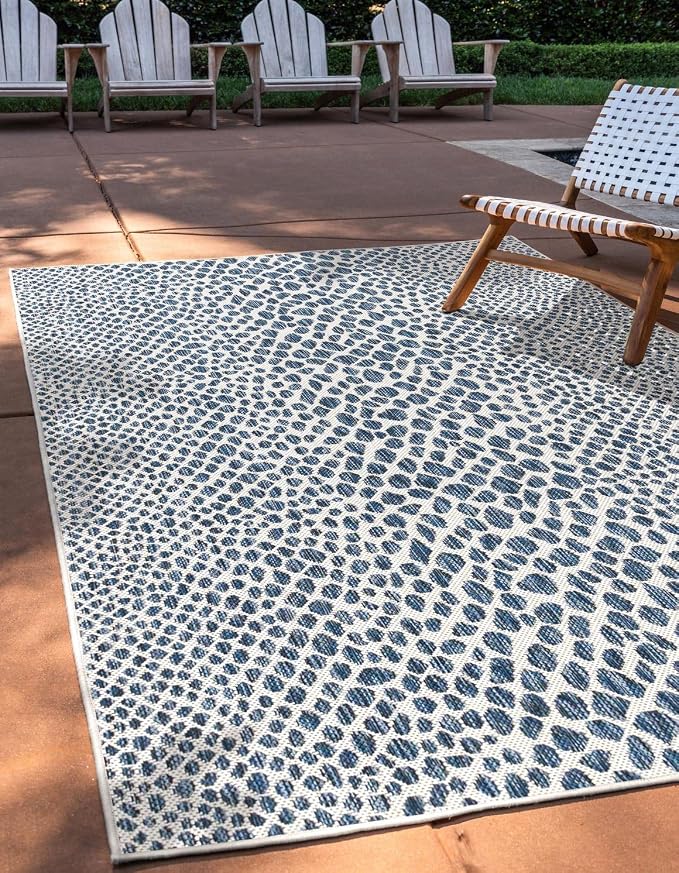 Unique Loom Outdoor Collection Area Rug - Cape Town (10' x 14' 1" Rectangle, Blue/ Olive)