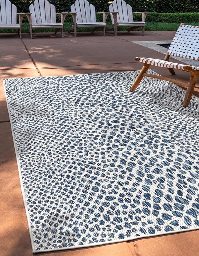 Unique Loom Outdoor Collection Area Rug - Cape Town (10' x 14' 1" Rectangle, Blue/ Olive)