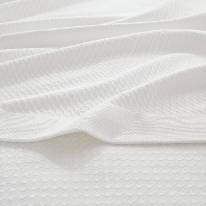 Madison Park 100% Egyptian Cotton Twin Size Bed Blanket for Summer White | Cozy Soft Breathable Durable, Waffle Weave Woven Casual, Lightweight Knit All Season Throw for Bed Couch or Sofa, OEKO TEX