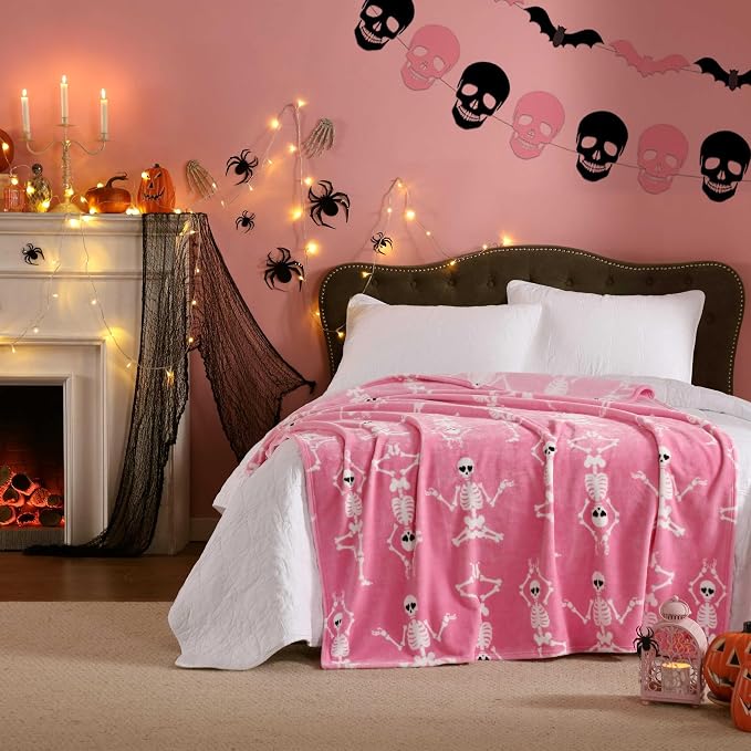 Betsey Johnson - Blanket, Buttery-Soft Throw Blanket for Couch or Bed, Boldly Plush & Oversized Bedding (Yoga Skeleton Pink, 50" x 70")