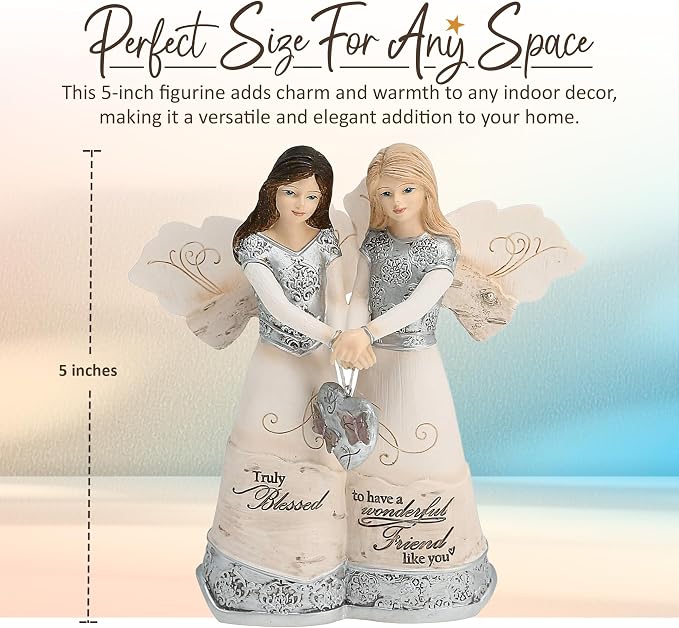 Pavilion Elements Angels Figurine - Double Angel Figure Display - "Truly Blessed to Have A Wonderful Friend Like You" Printed Text, Angel Collectibles, Sister Angel Figurines, Friend Theme, 5"