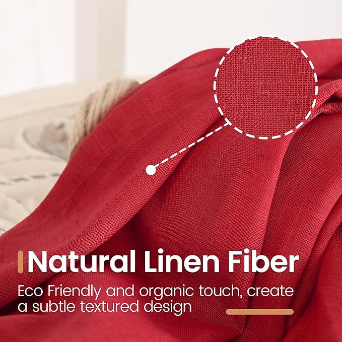BGment Red Linen Curtains 84 Inch Length 2 Panels Set for Living Room, Window Drapes Lightweight Semi Sheer Textured for Farmhouse Bedroom with Rod Pocket, Each 42 Inch Wide