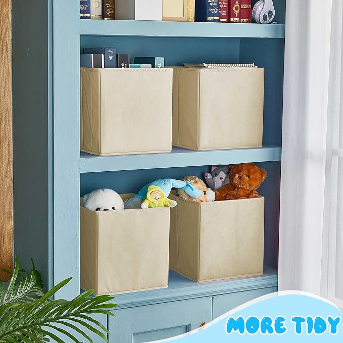 Yinder 12 Pcs Cube Storage Bin Beige 10.5''x10.5''x11'' Storage Bins for Playroom Decor Colorful Bins for Kids Foldable Baskets for Nursery Organizer Boxes Fabric Boxes
