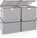 Bagnizer Linen Fabric Foldable Storage Cube Bin Organizer Basket with Flip-Top Lid & Handles, Large Clothes Blanket Box for Home, Office, Closet, Light Gray, 4 Pack 14.6 x 9.5 x 9.5”