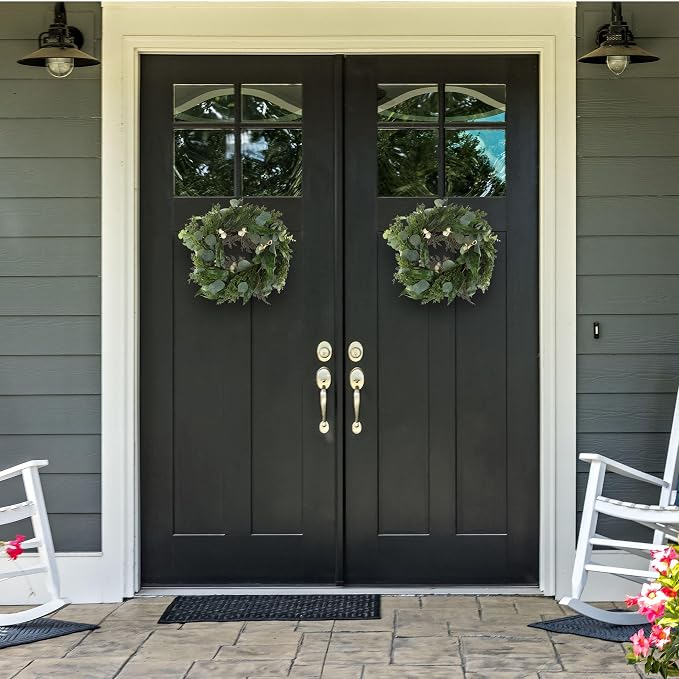Pure Garden Artificial Wreath Set - Two 20-Inch Eucalyptus Wreaths for Spring, Summer or Fall Home Decor - Indoors or Covered Patio