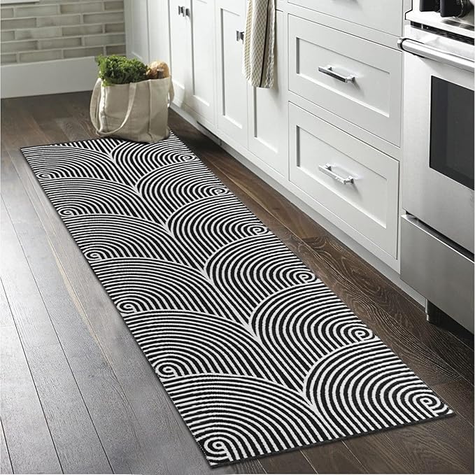 Tiffasea Woven Runner Rug 2'x6' Washable Black & White Indoor Outdoor Rugs | Cotton Reversible Hallway Runner Rug Entryway Carpet Runner for Living Room/Laundry/Bathroom/Bedroom Black and White Rug