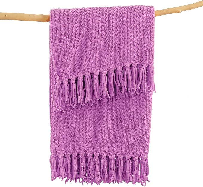 Home Soft Things Purple Throw Blanket Knitted Tweed Throw 50'' x 60'', Violet, Super Soft Cozy Warm Comfortable Breathable Throw for Living Room Chair Couch Bed Sofa Bedroom Home Décor