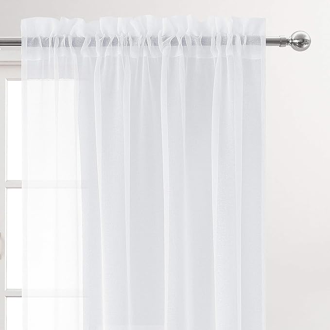 DWCN Sheer White Curtains 90 inches Long, Elegant Transparent Voile Sheer - Image 2