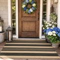 KIMODE Front Door Mats 24"x51", Black and Khaki Striped Layered Door Mats Outdoor,Machine Washable Farmhouse Front Porch Rug Fall Decor Cotton Hand Woven Entryway Rug for Doorway