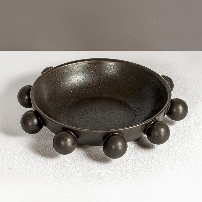 Bloomingville 9.75 Inches Stoneware Bowl with Orbs and Reactive Glaze, Black