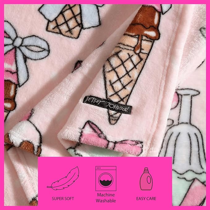 Betsey Johnson - Blanket, Buttery-Soft Throw Blanket for Couch or Bed, Boldly Plush & Oversized Bedding (Coquette Ice Cream Pink, 50" x 70")