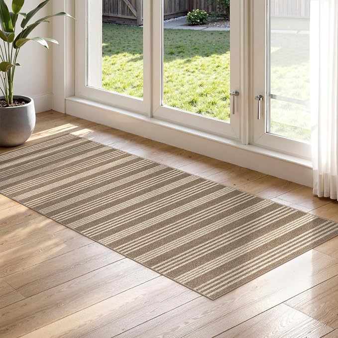 Lahome Striped Easy Jute Kitchen Runner Rug, 2x6 Washable Rugs for Entryway | Indoor Outdoor Non Slip Hallway Runners, Modern Farmhouse Neutral Carpet for Entry Laundry Room Front Porch, Khaki