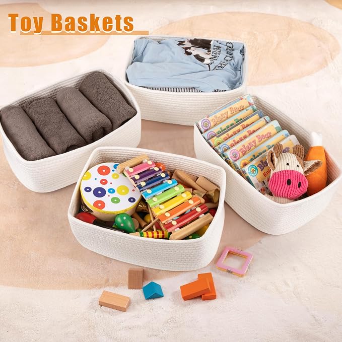 OIAHOMY 4 Pack Storage Baskets for Organizing, Small Bins for Shelves, Cute Decorative Storage Bins, Organizer Baskets for Gifts Empty, 13.8''Lx9.8''Wx5.5''H, White