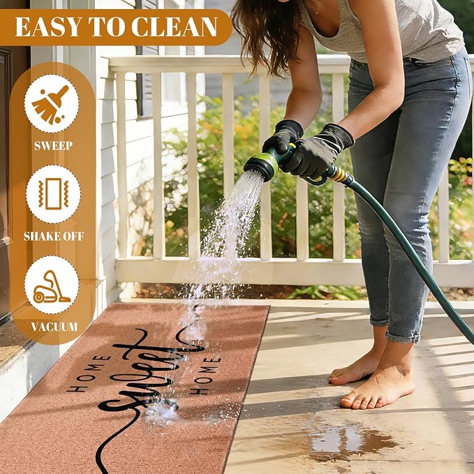Home Sweet Home Long Doormat for Double Door Entrance, 24x59 Inch | Extra Large Heavy Duty Front Porch Rug with Non Slip PVC Backing, Oversized Decorative Mat for Indoor Outdoor Entryway