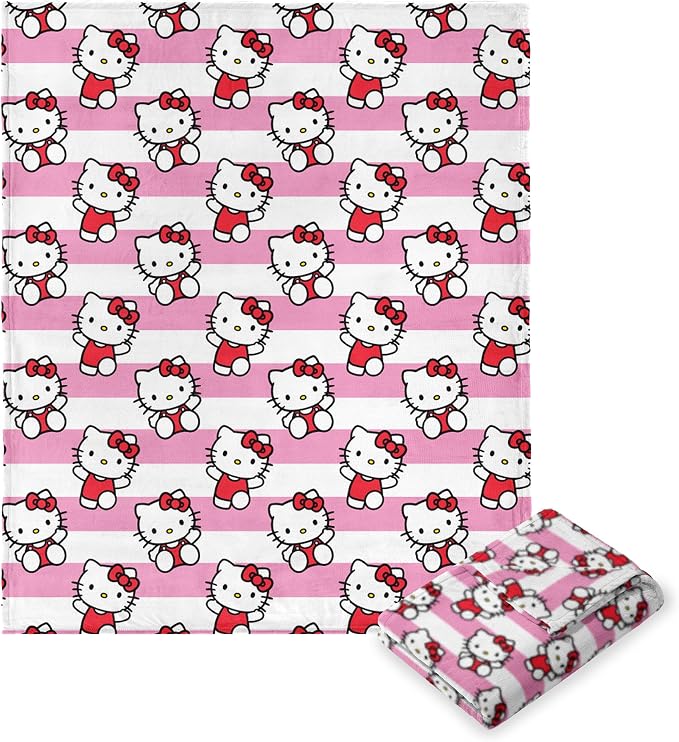 Northwest Hello Kitty Silk Touch Throw Blanket, Soft, 50 x 70 Inches, Bow and Stripes Design