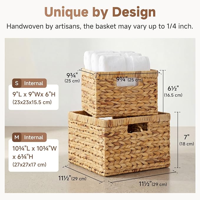 StorageWorks Wicker Baskets for Storage,Wicker Storage Baskets,2-Pack | Water Hyacinth Storage Baskets for Organizing,Wicker Storage Baskets for Shelves,Decorative Baskets,Woven Baskets for Storage