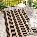 LEEVAN 4'X6' Black and Tan Striped Woven Cotton Reversible Outdoor Rug | Machine Washable Front Porch Rug, Entryway Door Mat, Indoor Layering Carpet for Balcony Farmhouse Laundry Patio