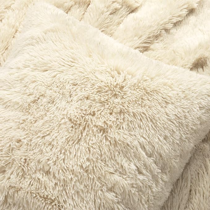 Lush Decor Emma Soft Fluffy Faux Fur Kids College Dorm Oversized Comforter Set, Twin-XL, Wheat - Cute Plush 2 Piece Bedding Set