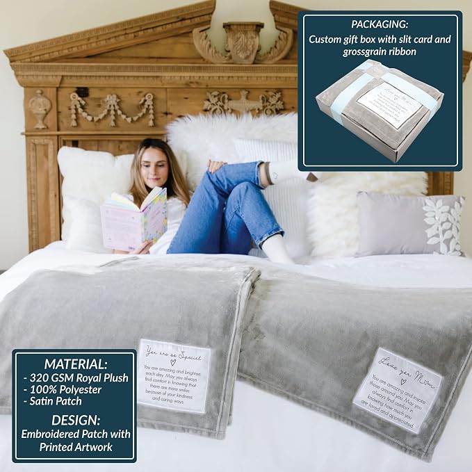 Pavilion Gift Company - Love You Mom - 50" x 60" Royal Plush Neutral Colored Couch Bed Throw Blanket Mommy Ma Mama