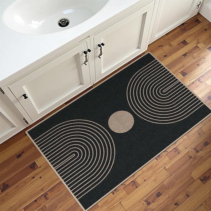 Easy Jute 2x3 Black Rainbow Area Rug,Washable Entryway Rug, Small Modern Door Carpet,Neutral Non-Slip Outdoor Indoor Farmhouse Rug for Kitchen Patio Entry Porch