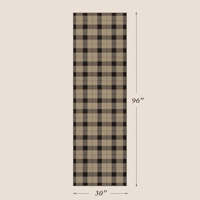 JTJ Easy Jute Hallway Runner Rug 2'6" x 8', Washable Non Slip Indoor Outdoor Low Pile Rug for Entryway, Kitchen & Laundry Room, Farmhouse Plaid Design