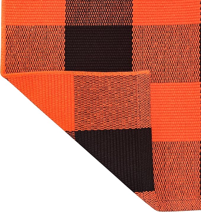 Buffalo Plaid Rug 2x3 Orange and White Outdoor Rug Checkered Cotton Woven Washable Front Porch Fall Layered Door Mats Carpet for Indoor Outdoor Entryway Farmhouse Decor