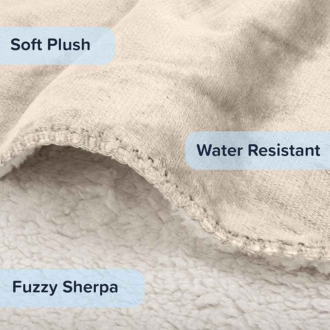 PETMAKER Dog Blanket, Cream, 60” x 80” | Reversible Sherpa Blanket - Throws for Bed, Couch, Crate, or Car - Machine Washable Puppy Essentials