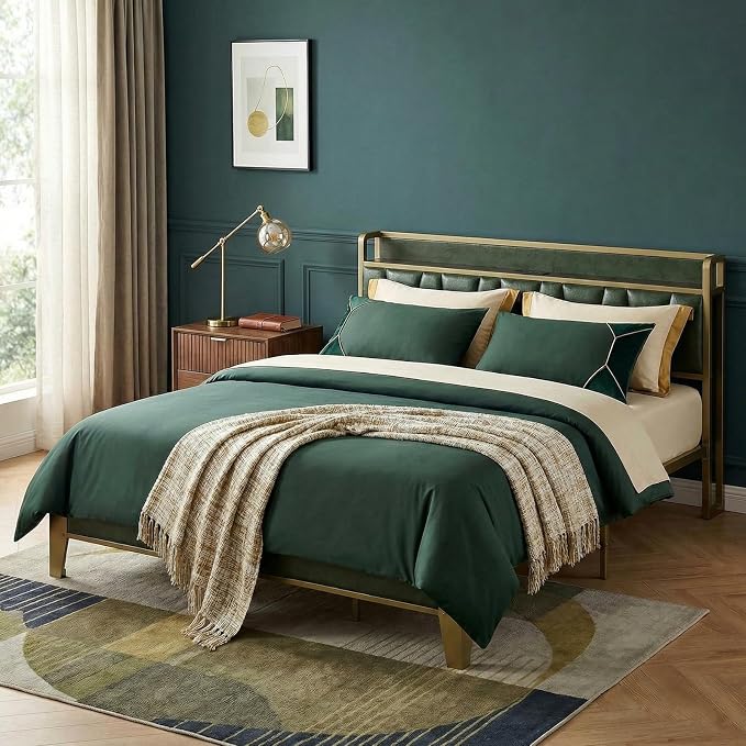 LIKIMIO California King Bed Frame, Storage Headboard with Charging Station, Solid and Stable, Noise Free, No Box Spring Needed, Easy Assembly (Dark Green)
