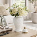 Decorative Ceramic Vase with Lid for Living Room and Home Decor - Elegant Flower Vase Accent for Room, Bedroom, or Office Display - Sculpted Table Accent for House Decoration - 20", White & Gold