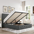 Allewie Full Size Lift Up Storage Button-Tufted Bed Frame Dark Grey | Modern Wingback Headboard, Hydraulic Support Storage, No Box Spring Needed