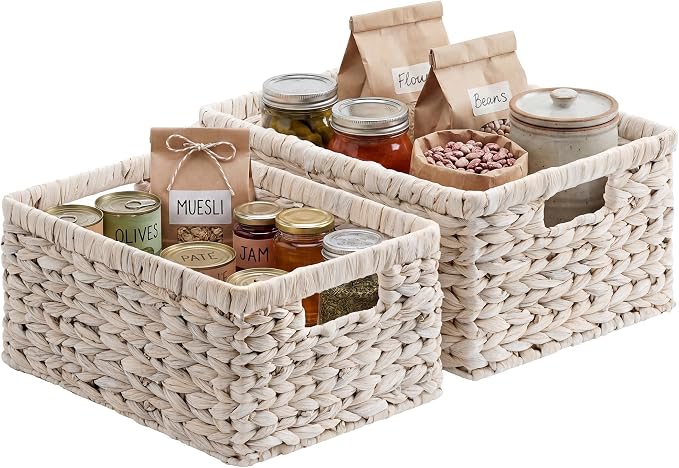 StorageWorks Large Wicker Baskets for Storage,White Wicker Baskets,2-Pack | Water Hyacinth Storage Baskets for Organizing,Wicker Storage Baskets for Shelves,Pantry Organizers and Storage,Woven Baskets