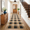 AROGAN Checkered Jute Runner Rug for Hallway, 2x6 Kitchen Runner Washable Rugs Carpet, Long Farmhouse Design Geometric Rugs for Entryway Indoor Laundry Welcome Mat 6 Ft Entry, Black and Brown