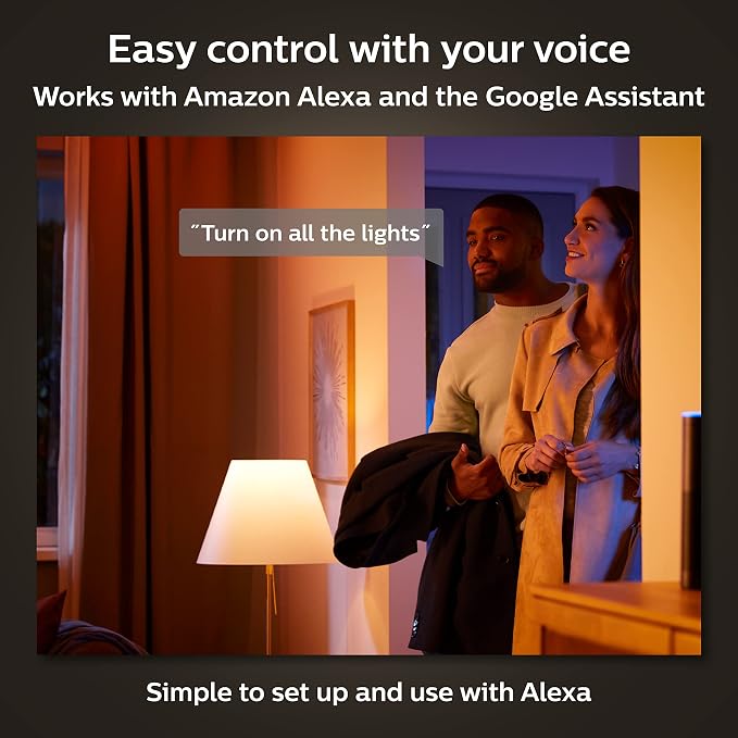 Philips Hue Smart 75W A19 LED Bulb - White and Color Ambiance Color-Changing Light - 4 Pack - 1100LM - E26 - Indoor - Control with Hue App - Compatible with Alexa, Google Assistant and Apple Homekit