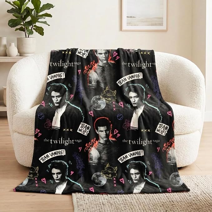 Twilight The Saga Throw Blanket, Super Soft Cozy Plush Bedding, 60" x 46", Team Jacob Team Edward (Officially Licensed Product) by Franco Collectibles