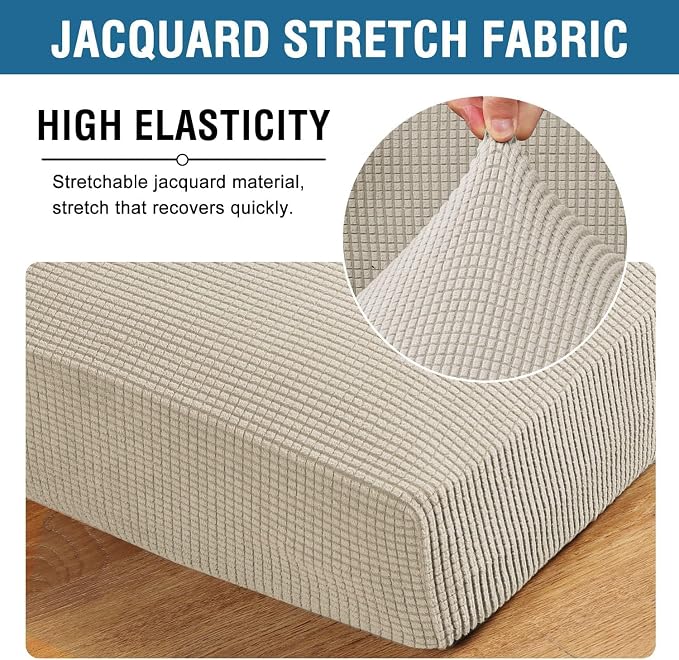 H.VERSAILTEX Super Stretch Individual Seat Cushion Covers Sofa Covers Couch Cushion Covers Slipcover Sets Thick Jacquard Textured Twill Fabric (1 Piece Sofa Cushion Cover, Island Fossi)