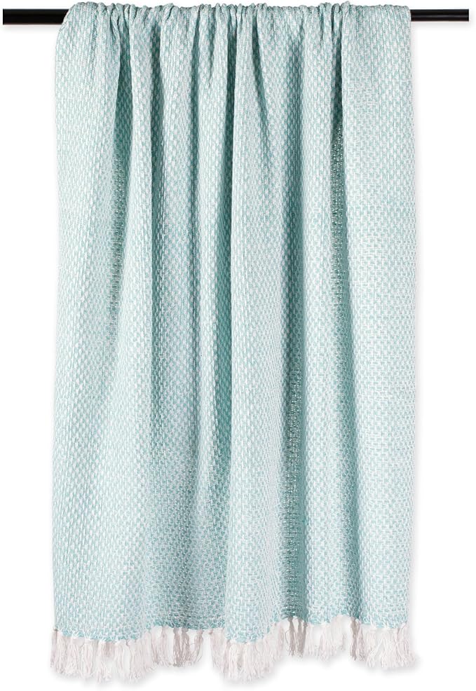 DII Woven Throw Collection 100% Cotton, Basketweave, 50x60, Aqua