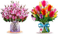 HugePop Flower Bouquet Pop Up Cards 2 Pack - Includes 1 Cherry Blossom Bouquet and 1 Tulip Flower Bouquet, Gift For Mothers Day, Birthday, Valentines Day, All Occasions - Jumbo 10" x 14" Card