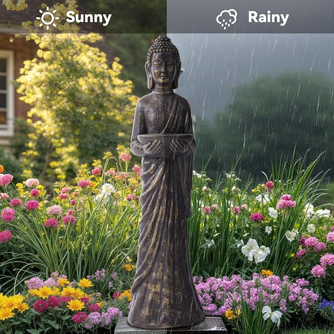 42" Buddha Outdoor Statue, Zen Meditative Figures, Gold-Black Finish | Extra-Large, Durable Weatherproof MGO Sculpture ,for Garden, Patio, Yard, Porch or Indoor, Home Decor Gift