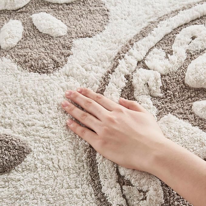 Madison Park Casablanca Tufted Cotton Bath Rug Non-Slip, Round 25", Taupe | Luxurious Plush Bath Mat, Quick Dry, Soft, Machine Washable, Floral Pattern, Absorbent, Plush, OEKO-TEX, for Bathroom