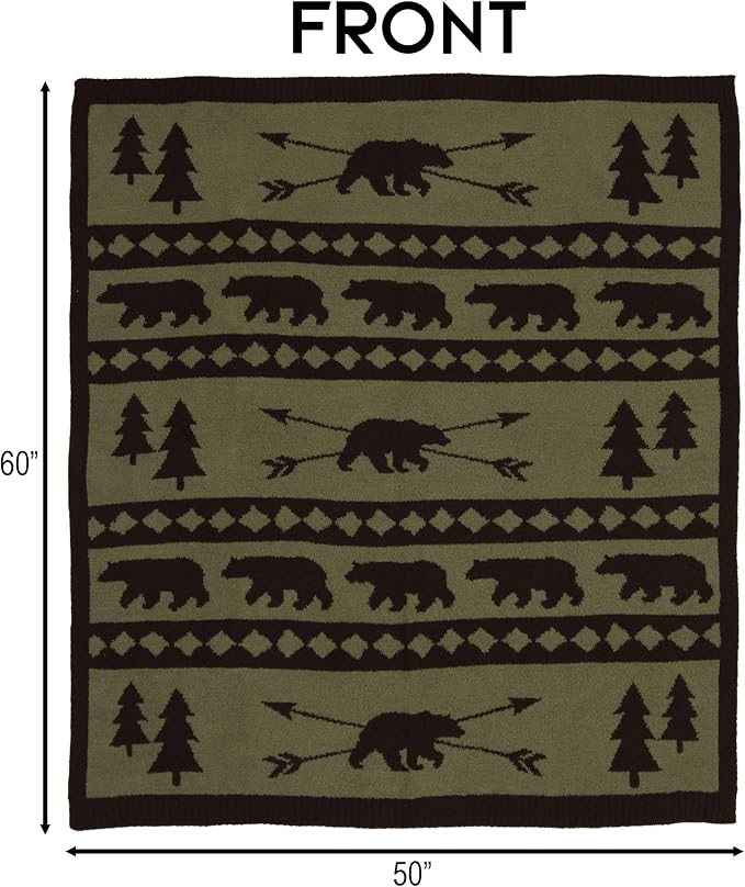 Carstens, Inc. Luxury Soft Stretchy Reversible Plush Throw Blanket, Large 50" x 60", Mountain Pine