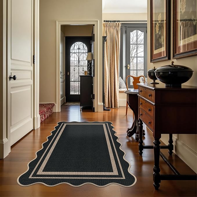 Easy Jute 3x5 Black Rectangle Area Rug,Washable Entryway Rug, Modern Door Carpet,Neutral Non-Slip Outdoor Indoor Farmhouse Rug for Living Room Kitchen Patio Bedroom