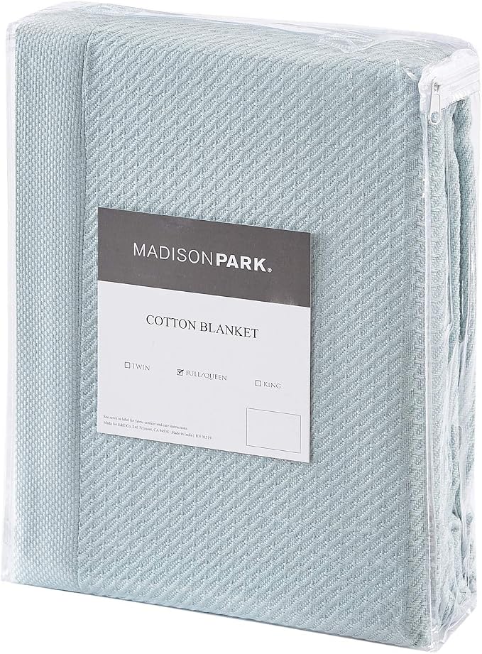 Madison Park 100% Egyptian Cotton King Bed Blanket for Summer Light Blue | Cozy Soft Breathable Durable, Waffle Weave Woven Casual, Lightweight Knit All Season Throw for Bed Couch or Sofa, OEKO TEX