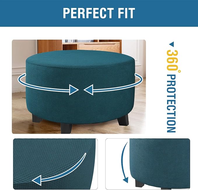 H.VERSAILTEX Ottoman Cover Stretch Ottoman Slipcover Round Ottoman Storage Cover Folding Stool Covers Furniture Protector Cover for Footrest Ottoman Fit Dia 20" - 23", Deep Teal