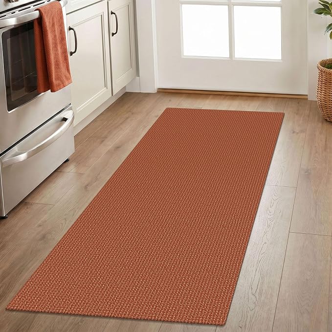 IOHOUZE Washable Runner Rug 2x5 Non Slip Runners for Hallways Entryway Runner Indoor, Kitchen Throw Rug Woven Cotton Floor Carpet for Hall Entrance Bedroom, Burnt Orange/Tan
