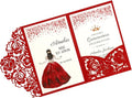 DORIS HOME 50Pcs Personalized Laser Cut Quinceanera Invitations, Red | 4.7"x7.1", Customized Quince Invitations, For 15th Birthday, Sweet 16, With Envelopes